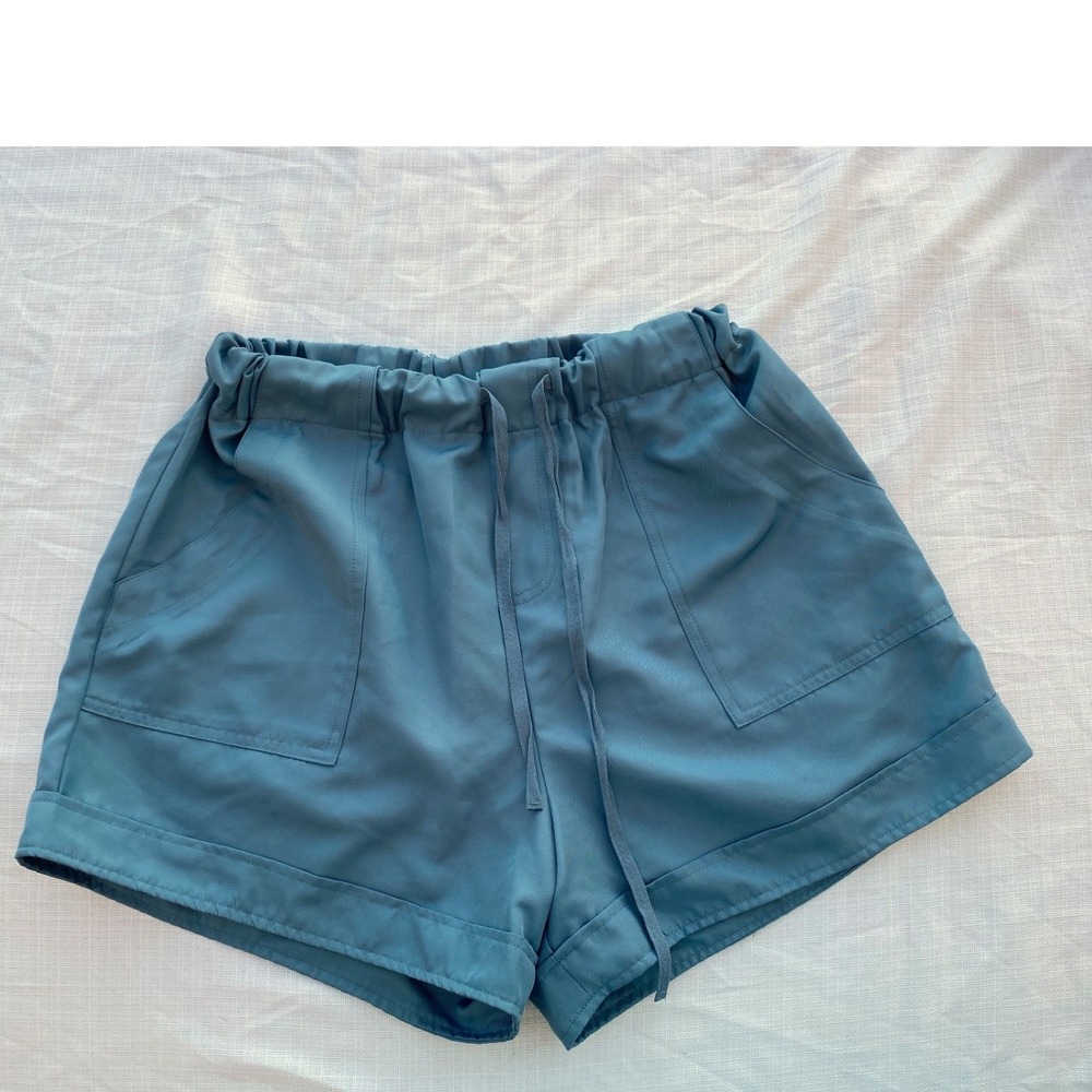 Zenana Drawstring Shorts Casual Lounge‎ Pockets Elastic Waist Blue Size M